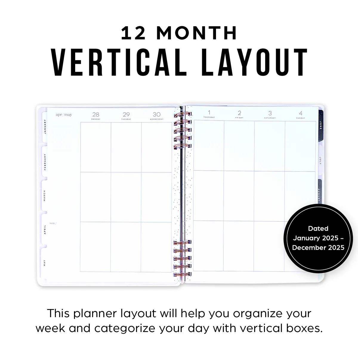 2025 Sketchy Florals Customizable Spiral Planner - Classic Vertical Layout - 12 Months