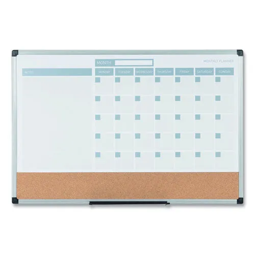3-in-1 Calendar Planner, 36 X 24, White Surface, Silver Aluminum Frame