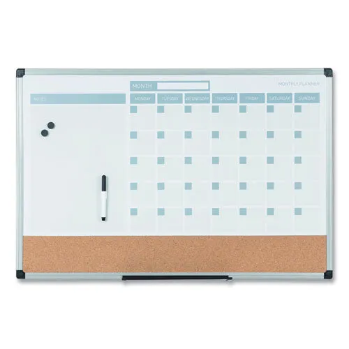 3-in-1 Calendar Planner, 36 X 24, White Surface, Silver Aluminum Frame