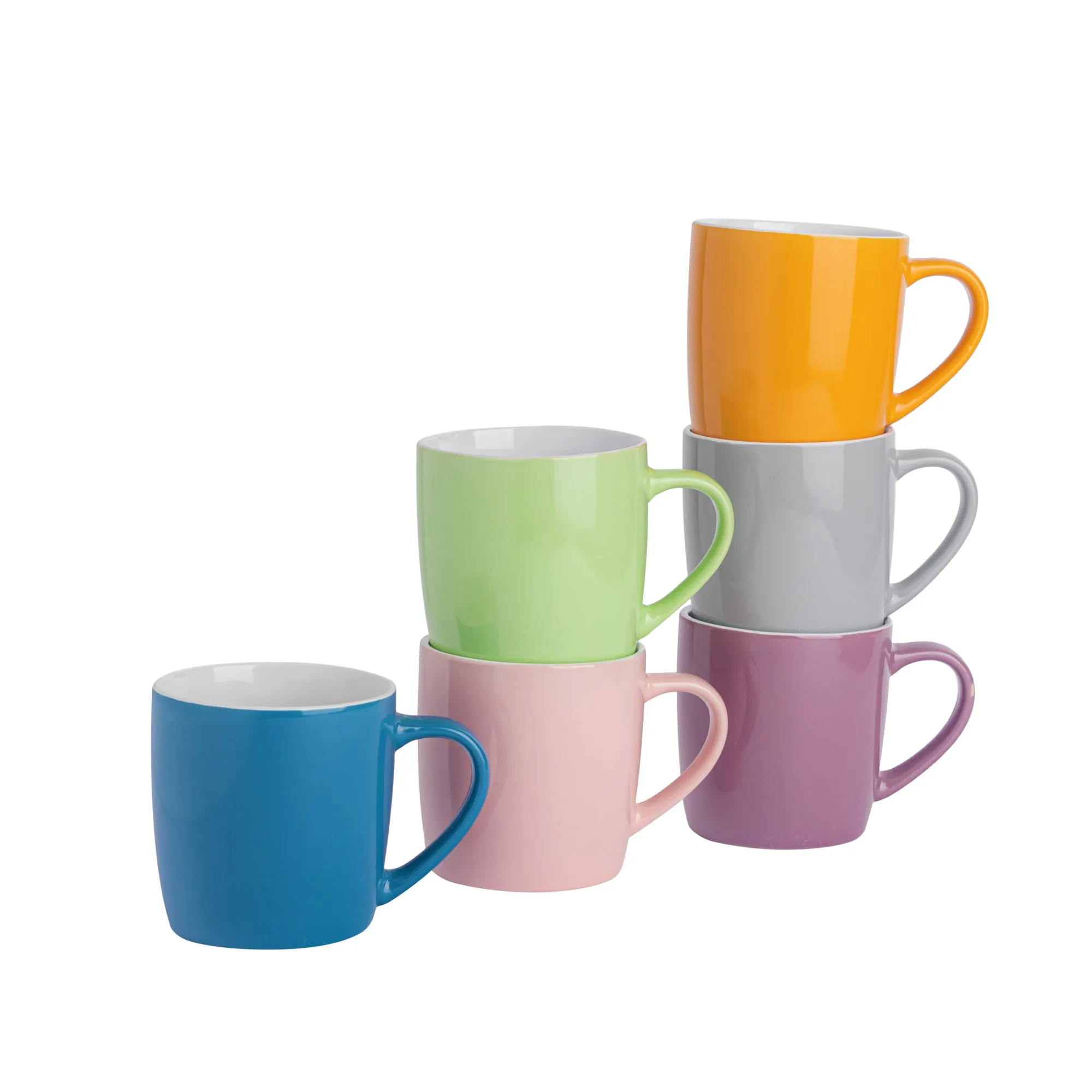 350ml Coloured Coffee Mugs - Pack of Six - By Argon Tableware