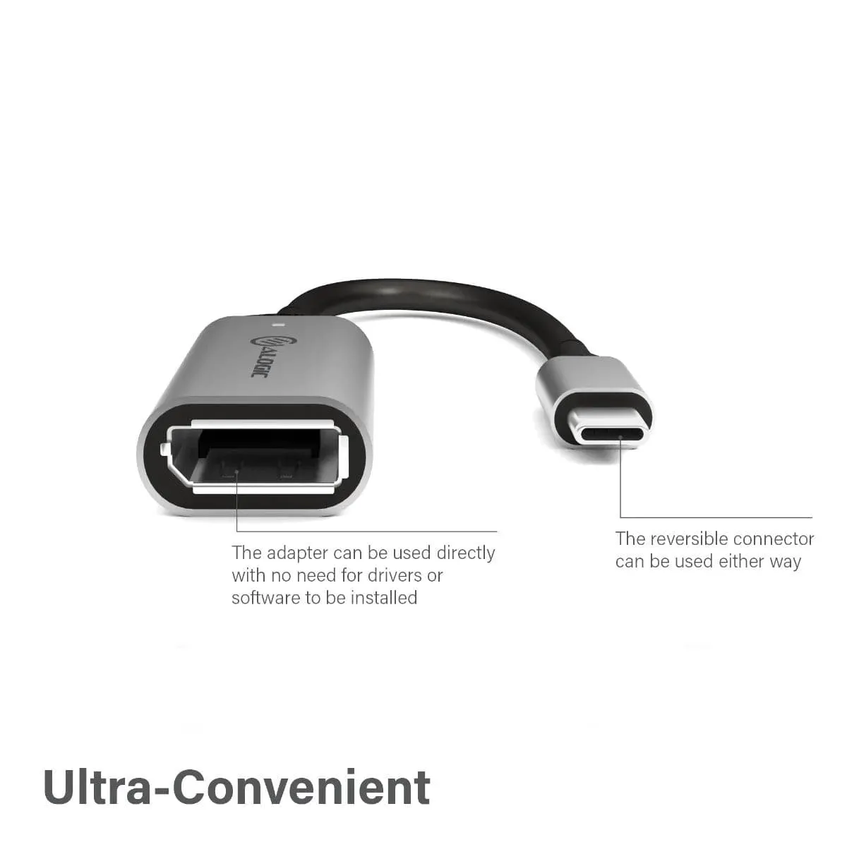ALOGIC Ultra 4K 60Hz USB-C (Male) to DisplayPort (Female) Adapter - Grey, 15cm