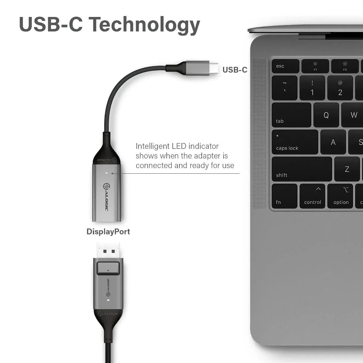 ALOGIC Ultra 4K 60Hz USB-C (Male) to DisplayPort (Female) Adapter - Grey, 15cm