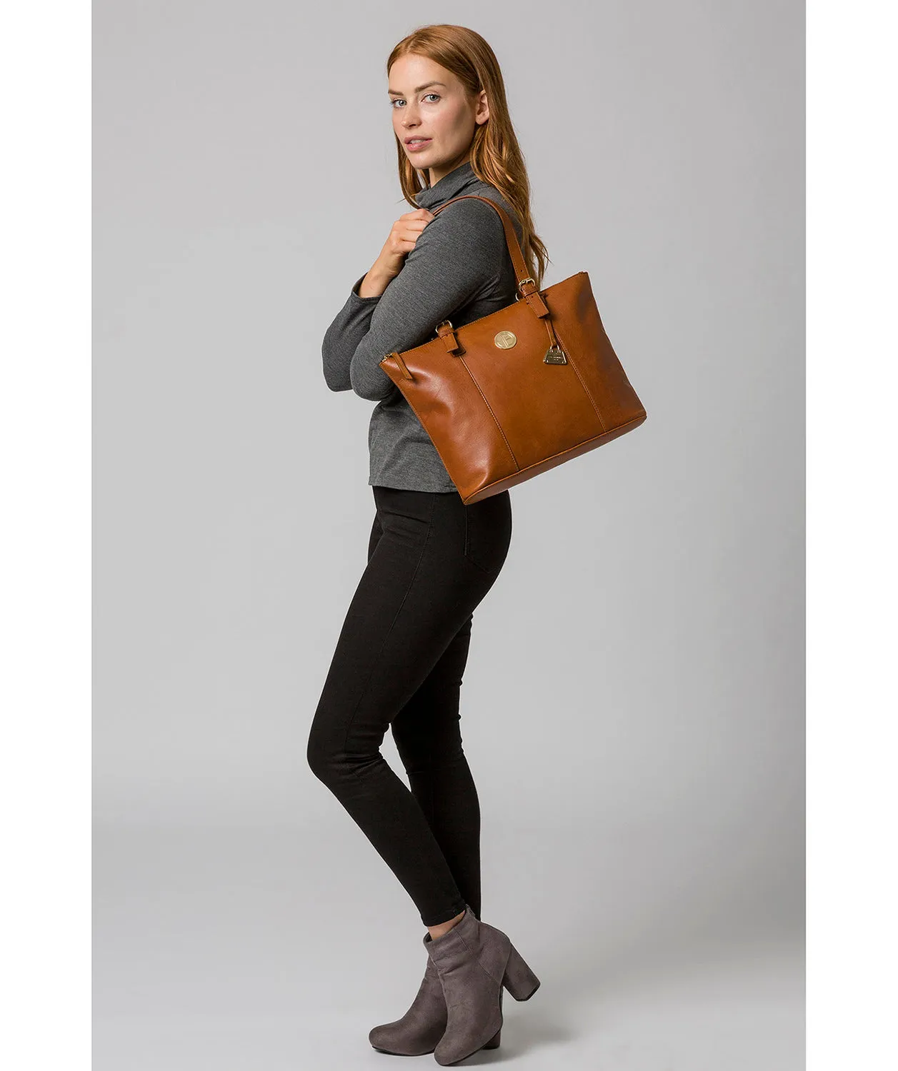 'Aster' Hazelnut Leather Tote Bag