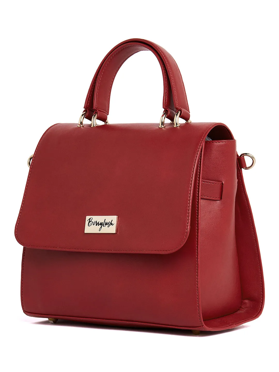 Berrylush Women Solid Red Detachable Sling Strap PU Regular Handheld Bag