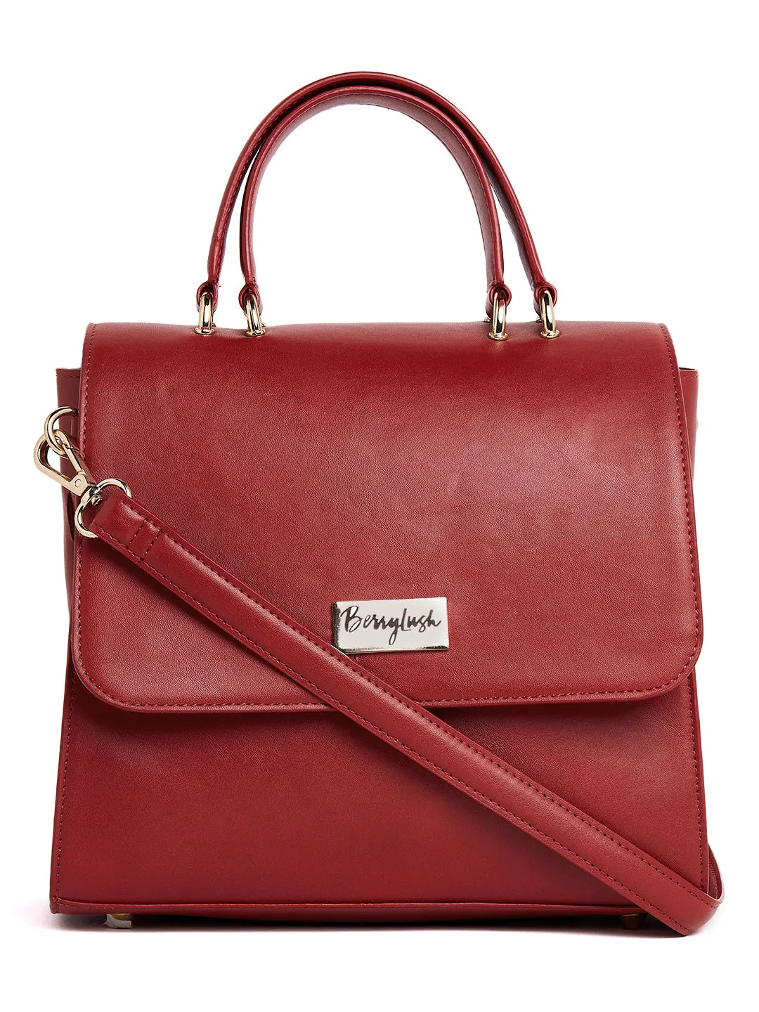 Berrylush Women Solid Red Detachable Sling Strap PU Regular Handheld Bag
