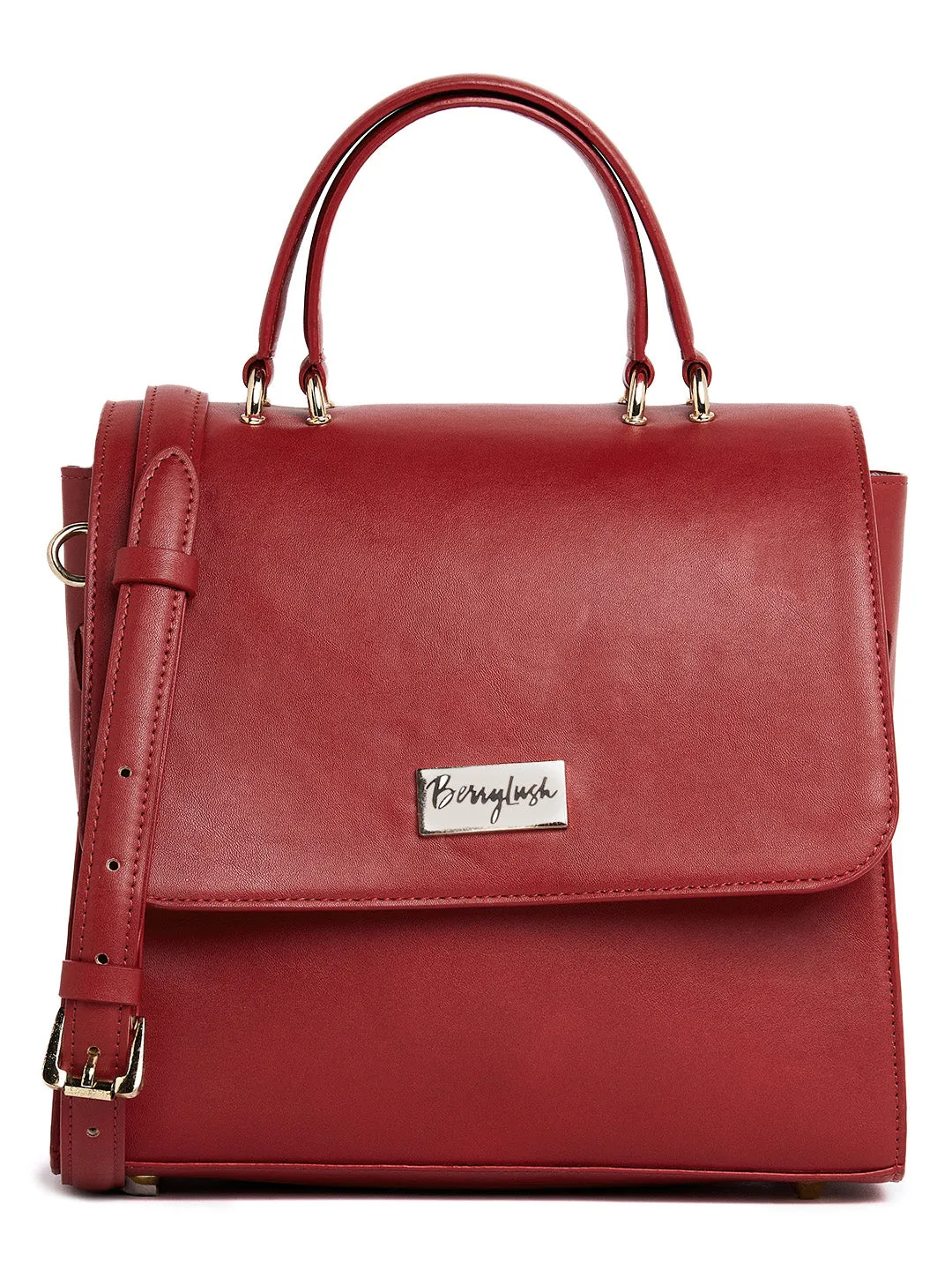 Berrylush Women Solid Red Detachable Sling Strap PU Regular Handheld Bag