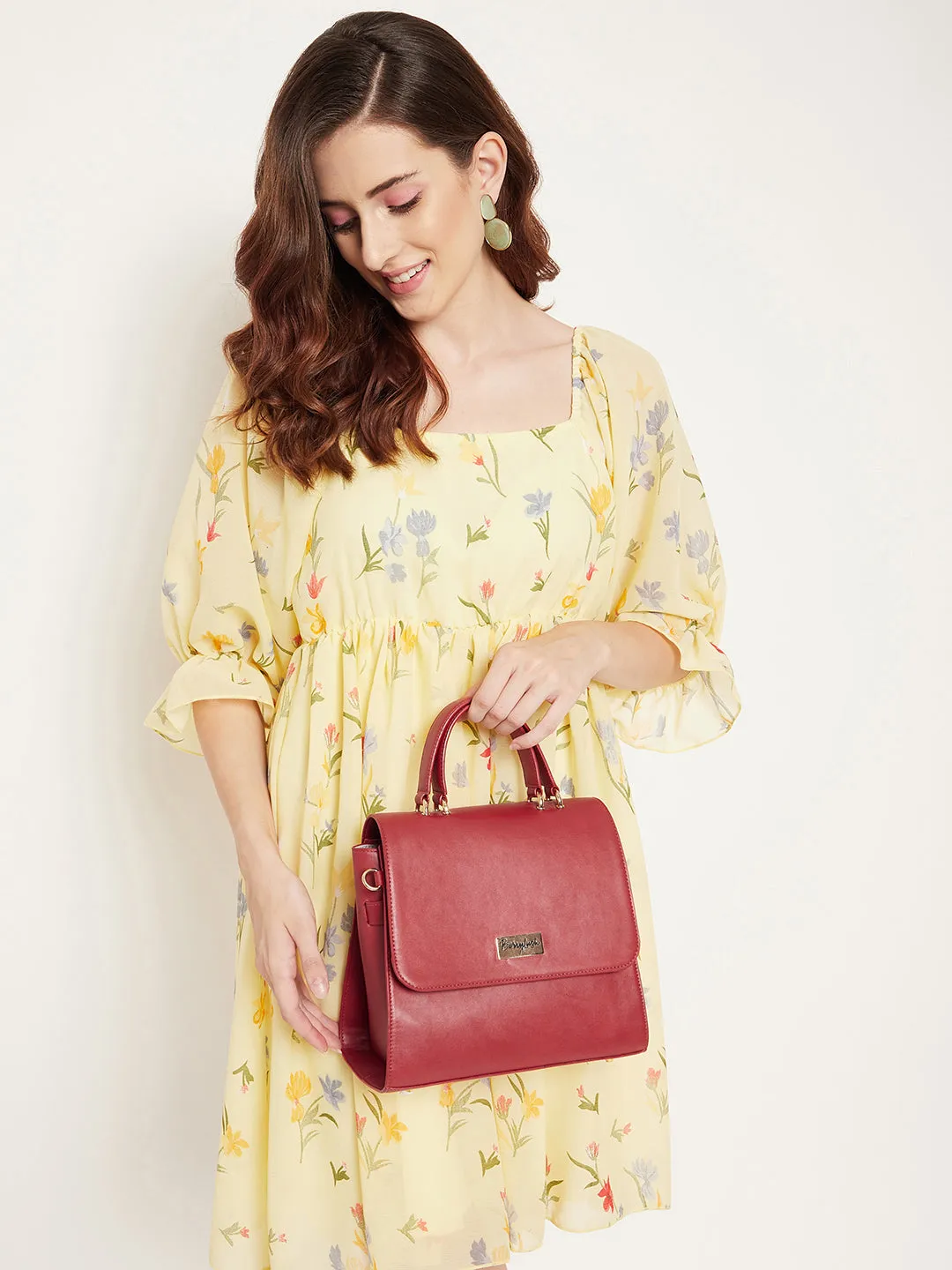 Berrylush Women Solid Red Detachable Sling Strap PU Regular Handheld Bag