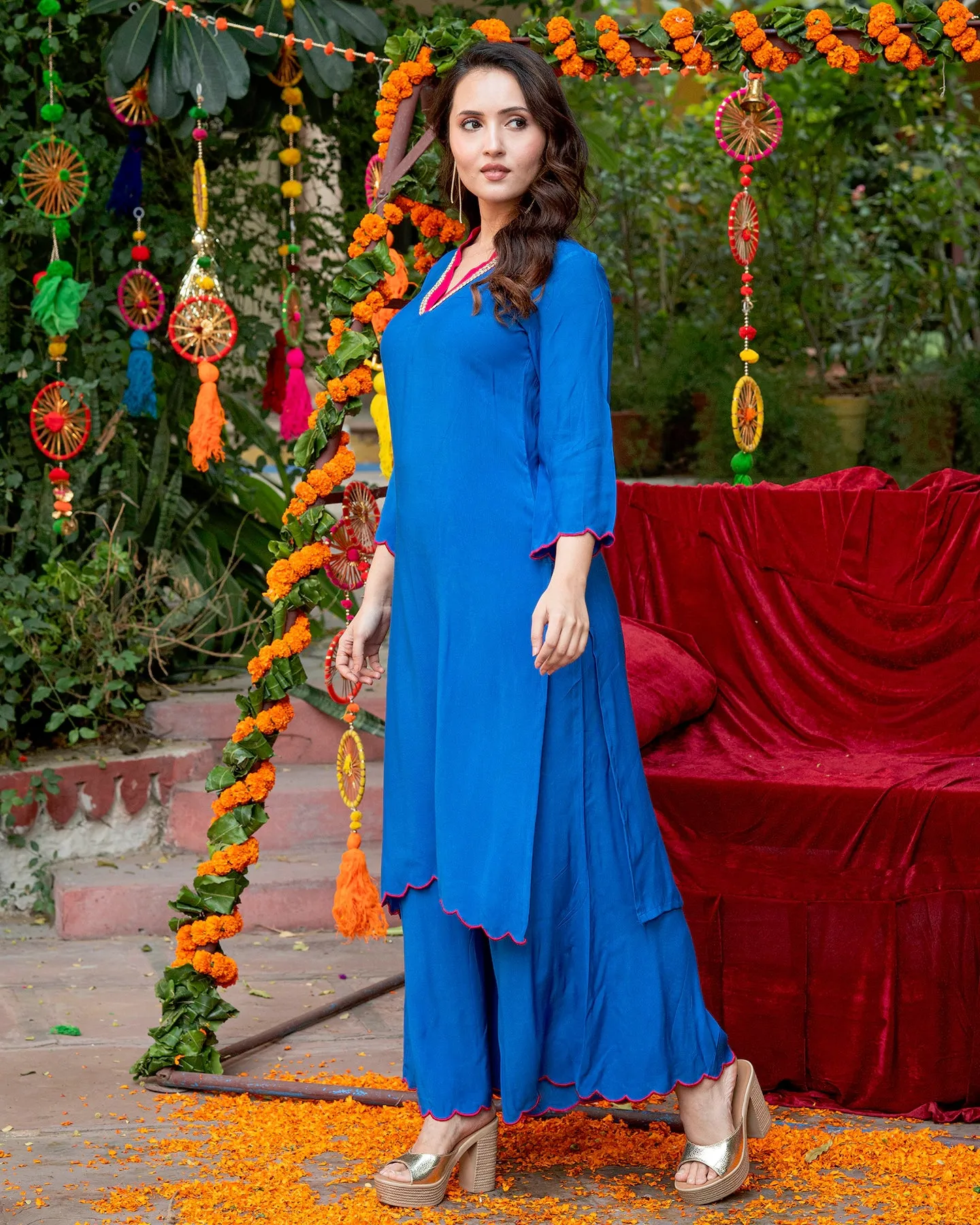 Blue Solid Kurta Set