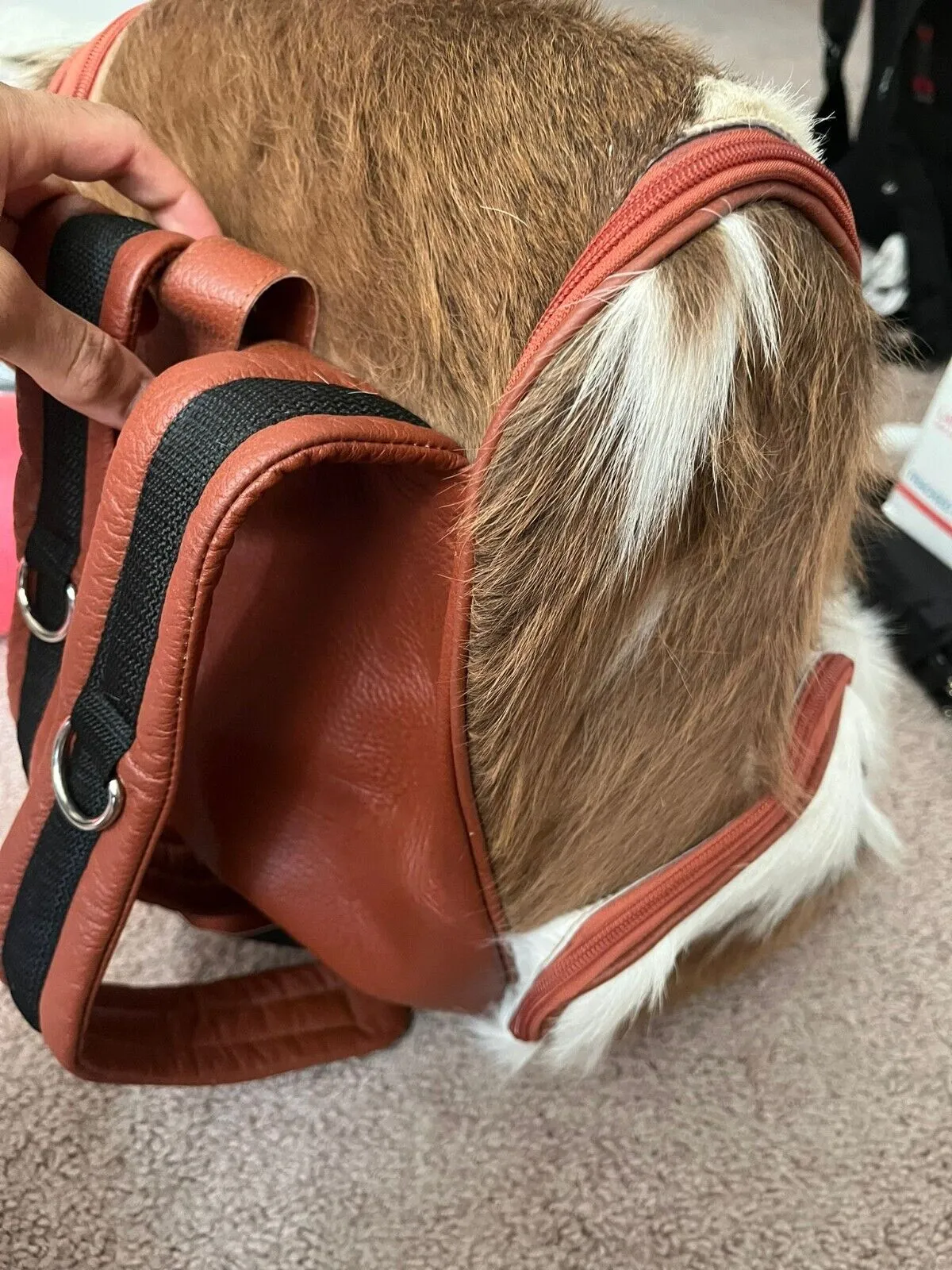 Brown White Cowhide Fur Backpack