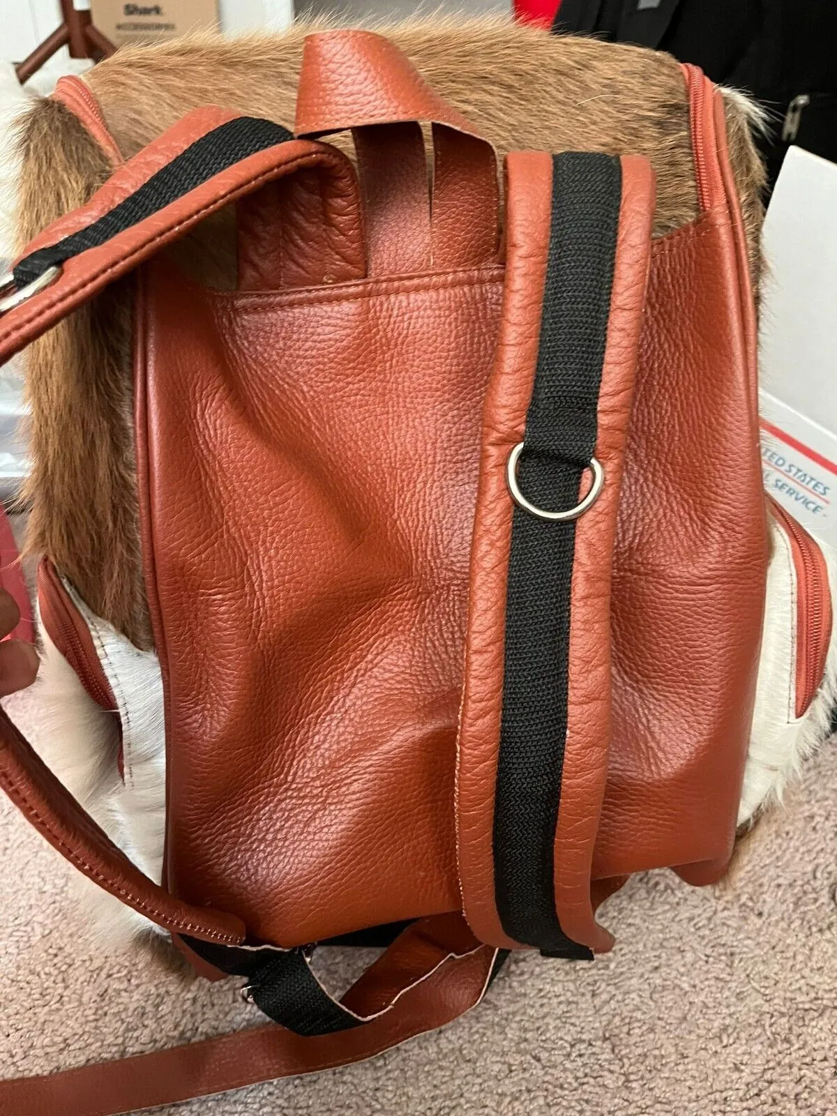 Brown White Cowhide Fur Backpack