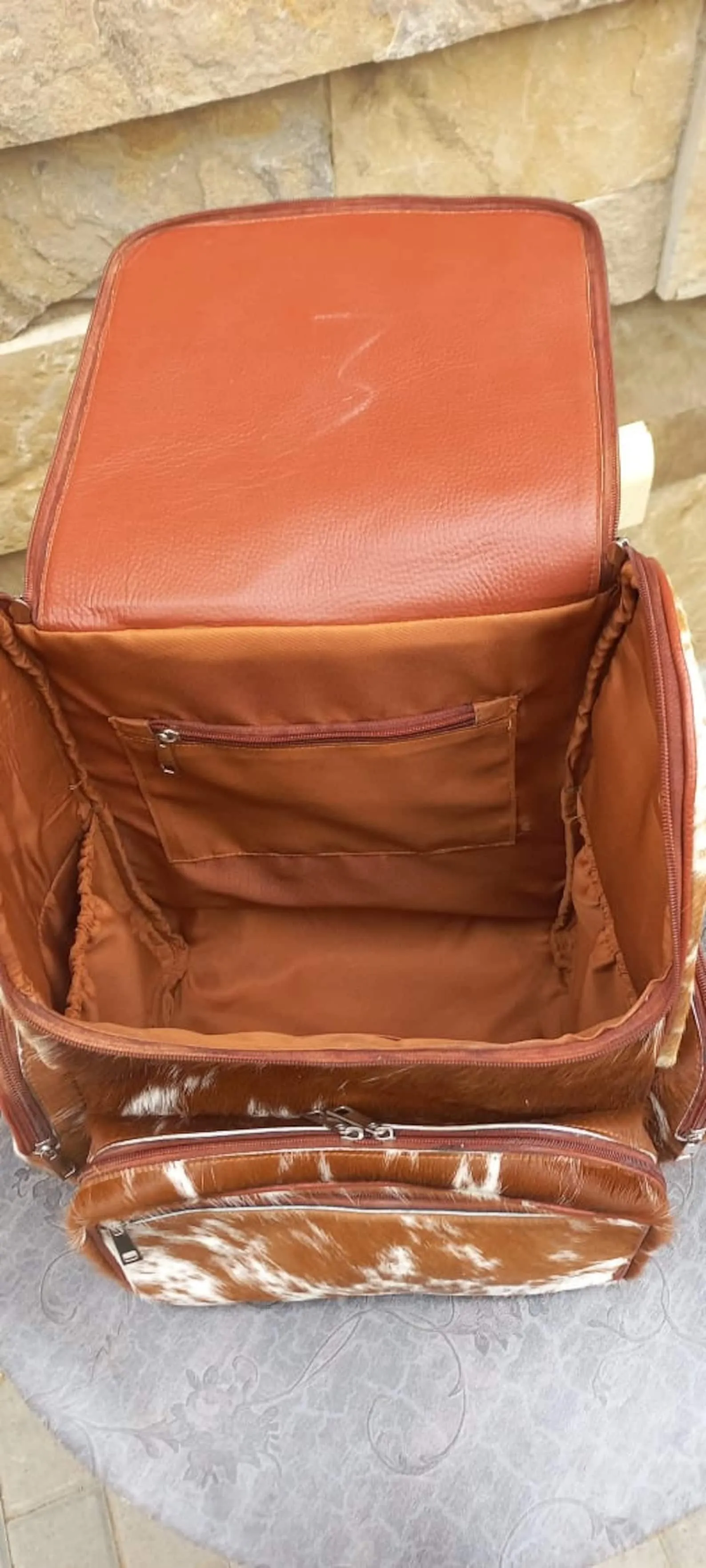 Brown White Cowhide Fur Backpack