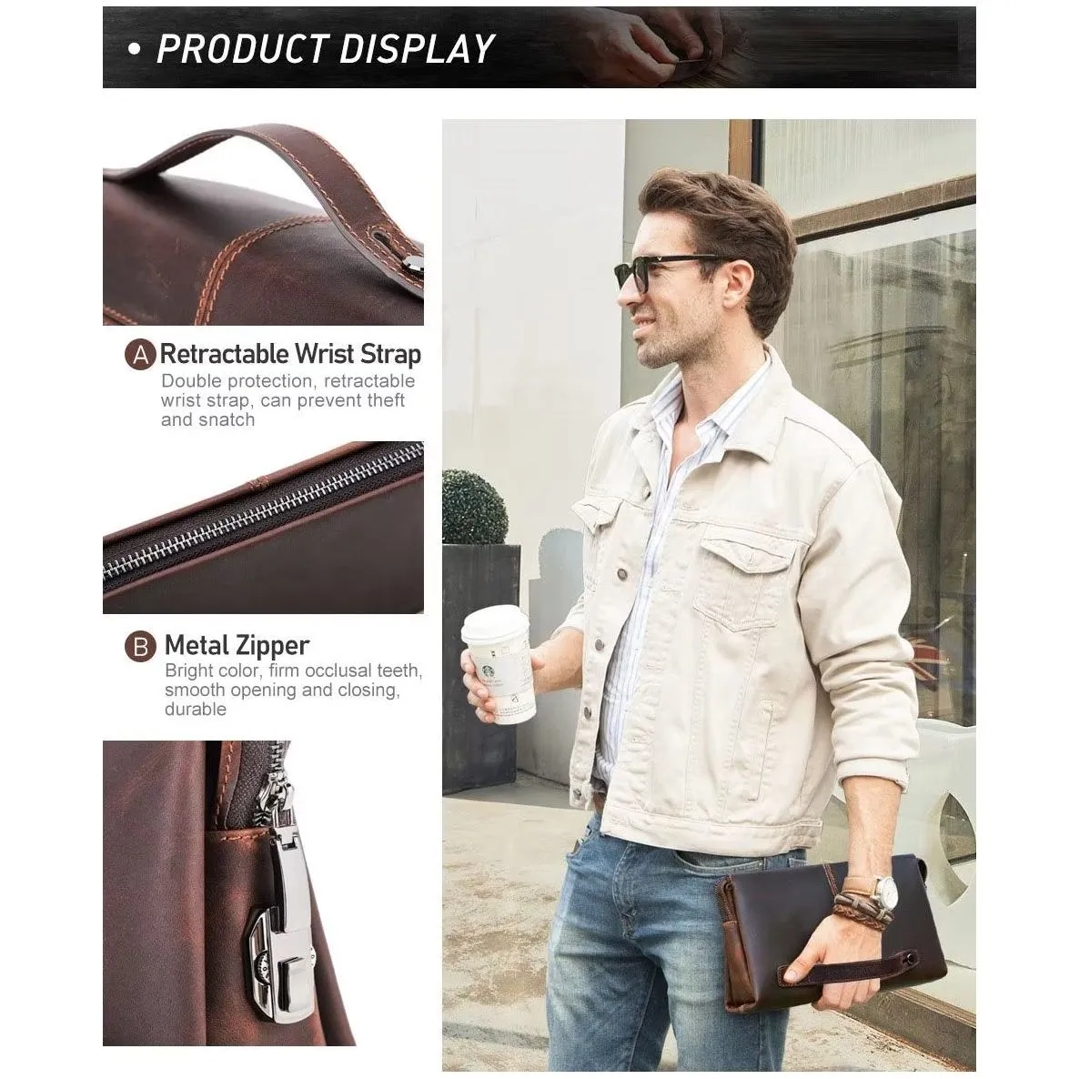 CowLuxe Classy Leather Men's Shortage Handbag