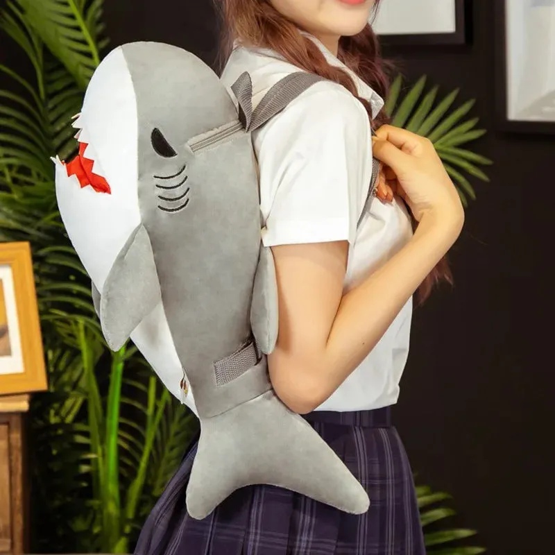 Cute Blue Shark Plush Backpack for Kids - Ideal for Travel & School