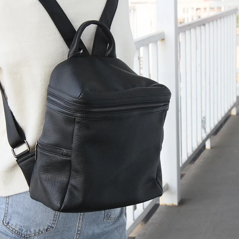 Cute Womens Small Black Leather Backpack Bags Rucksack For Women