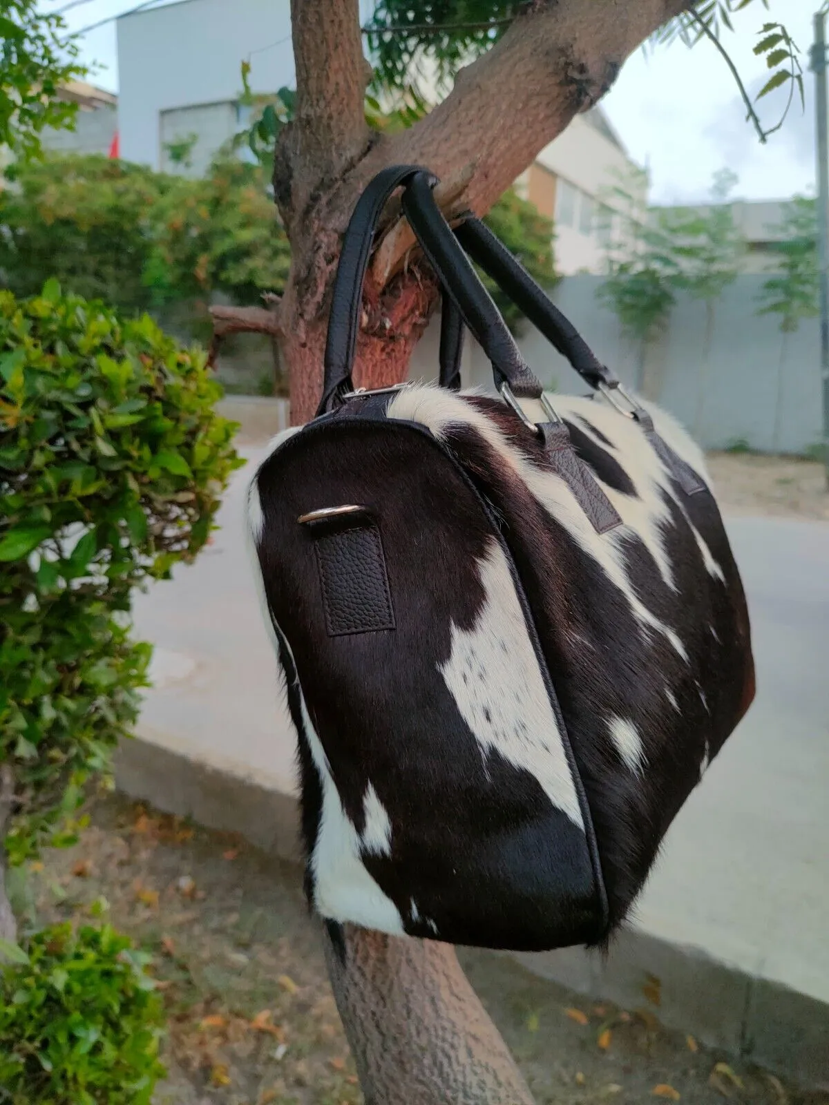 Exotic Black White Cowhide Fur Shoulder Bag