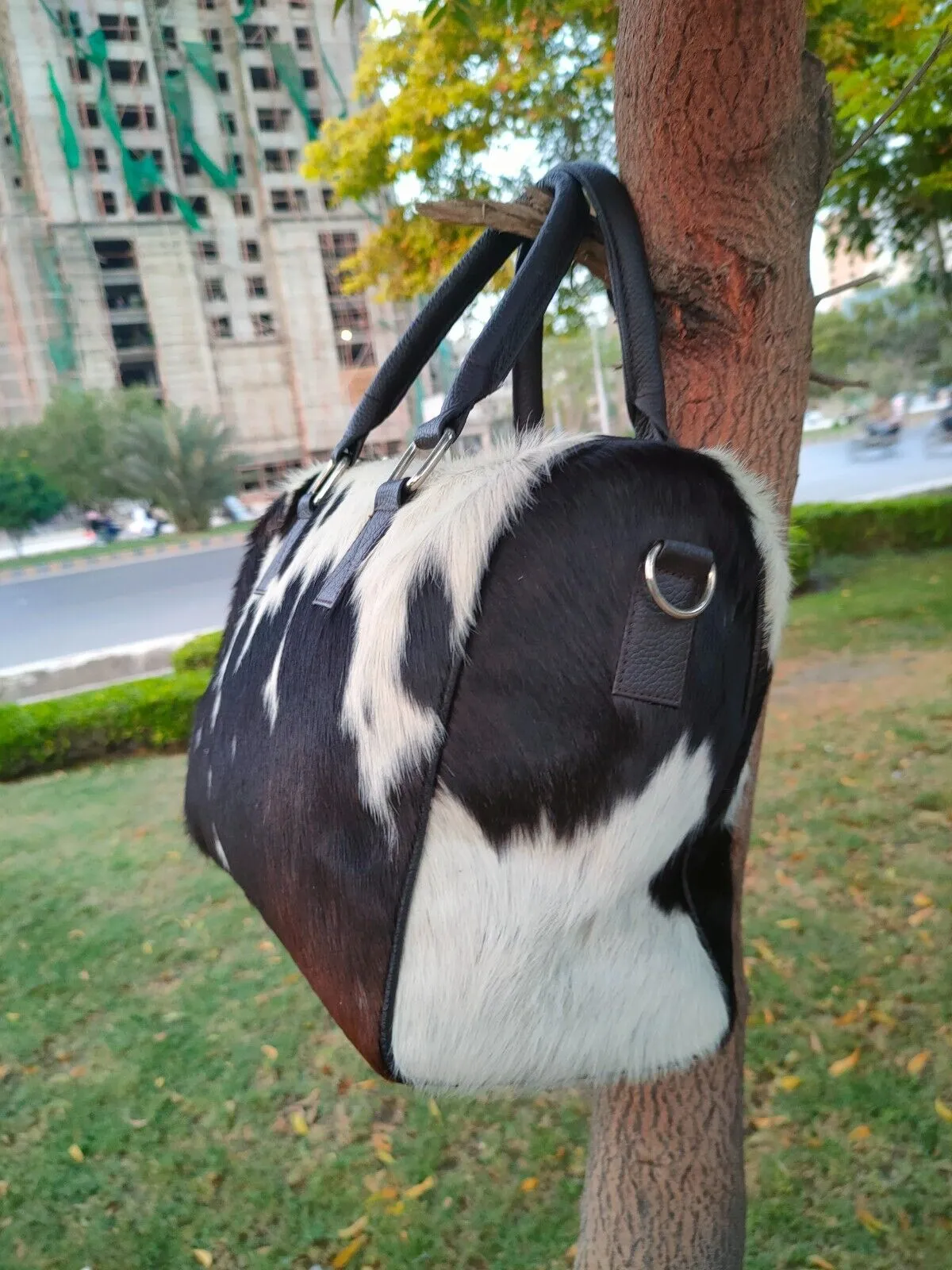 Exotic Black White Cowhide Fur Shoulder Bag