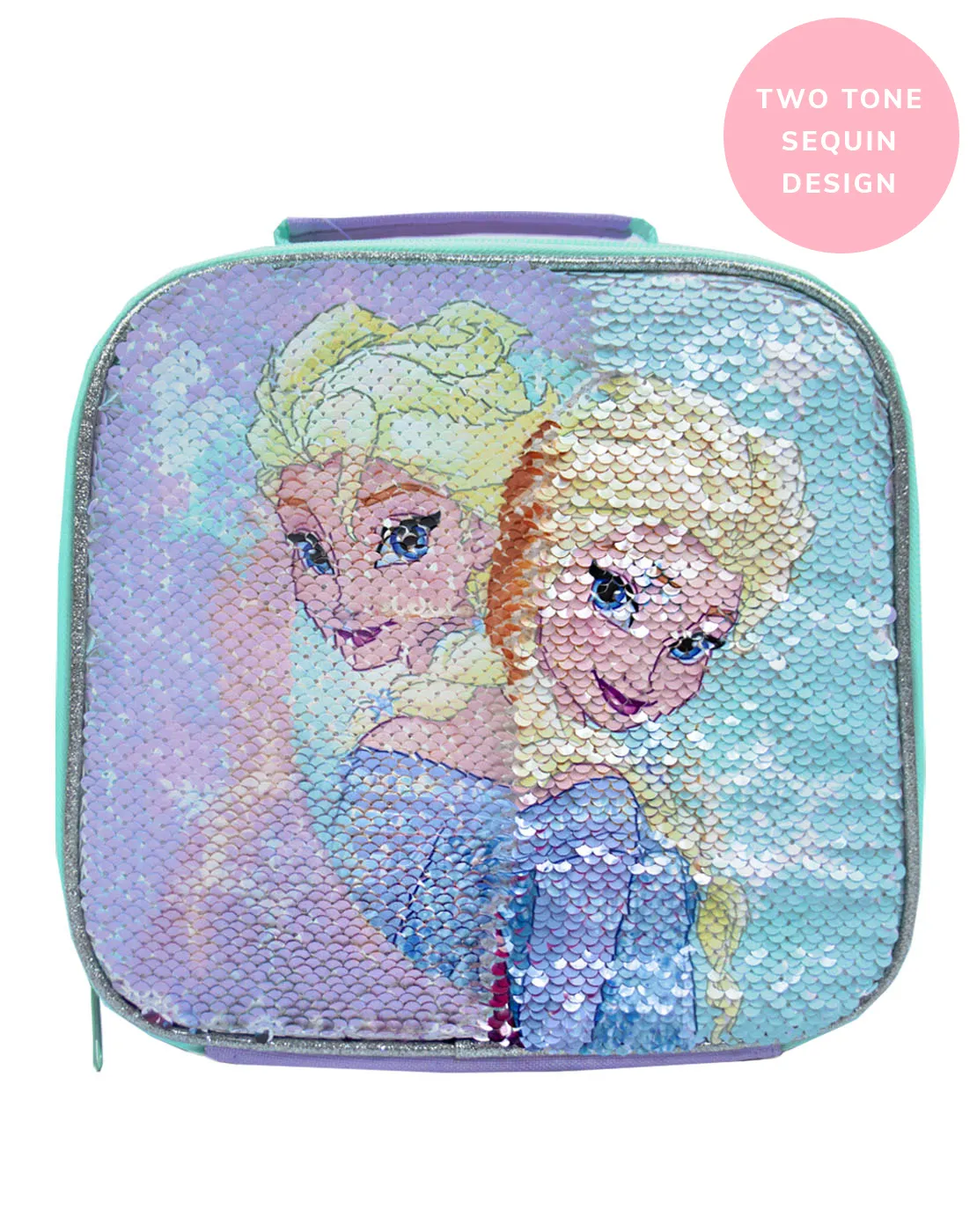 Frozen Shimmer Sequin Blue Pink Lunch Bag