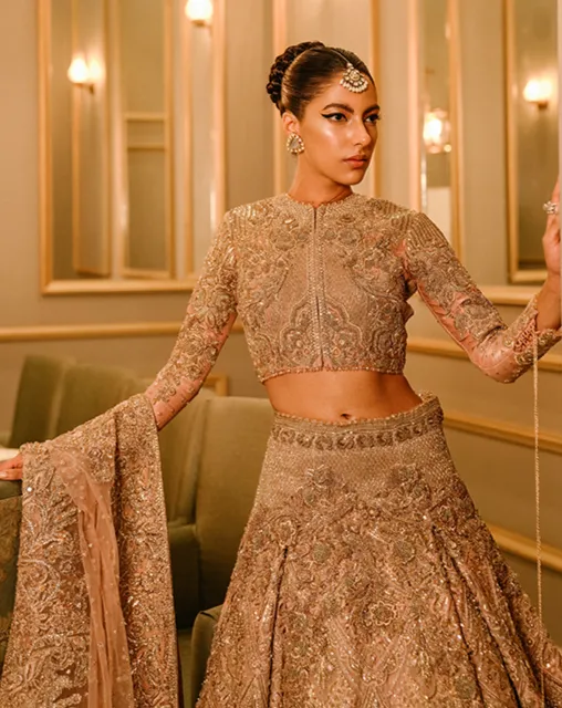 Golden Lehenga Bridal Choli for Pakistani Bridal Wear