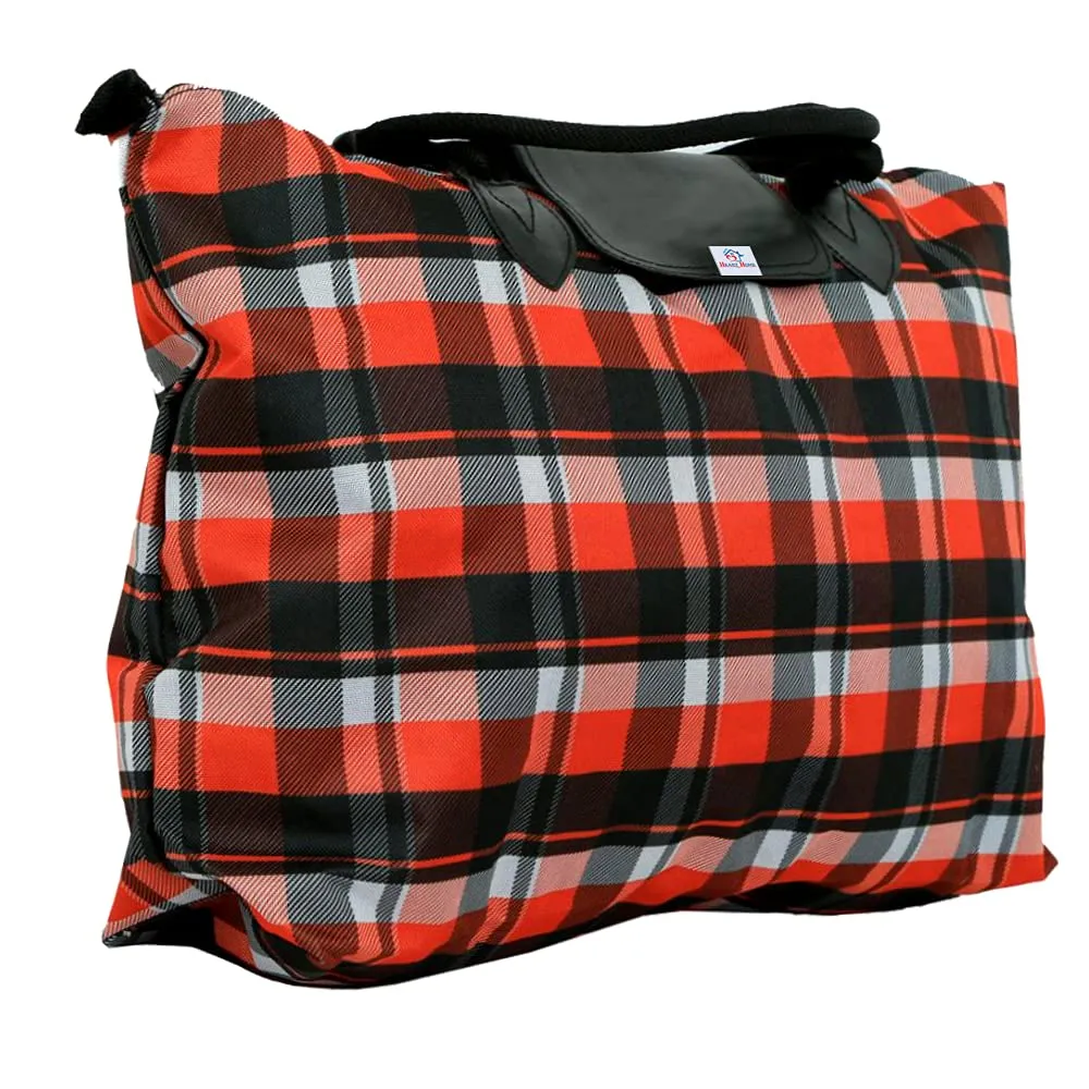Heart Home Check Design Canvas Shopping Bags for Carry Milk Grocery Fruits Vegetable with Reinforced Handles jhola Bag-Pack of 2 (Black)-HS_38_HEARTH21187