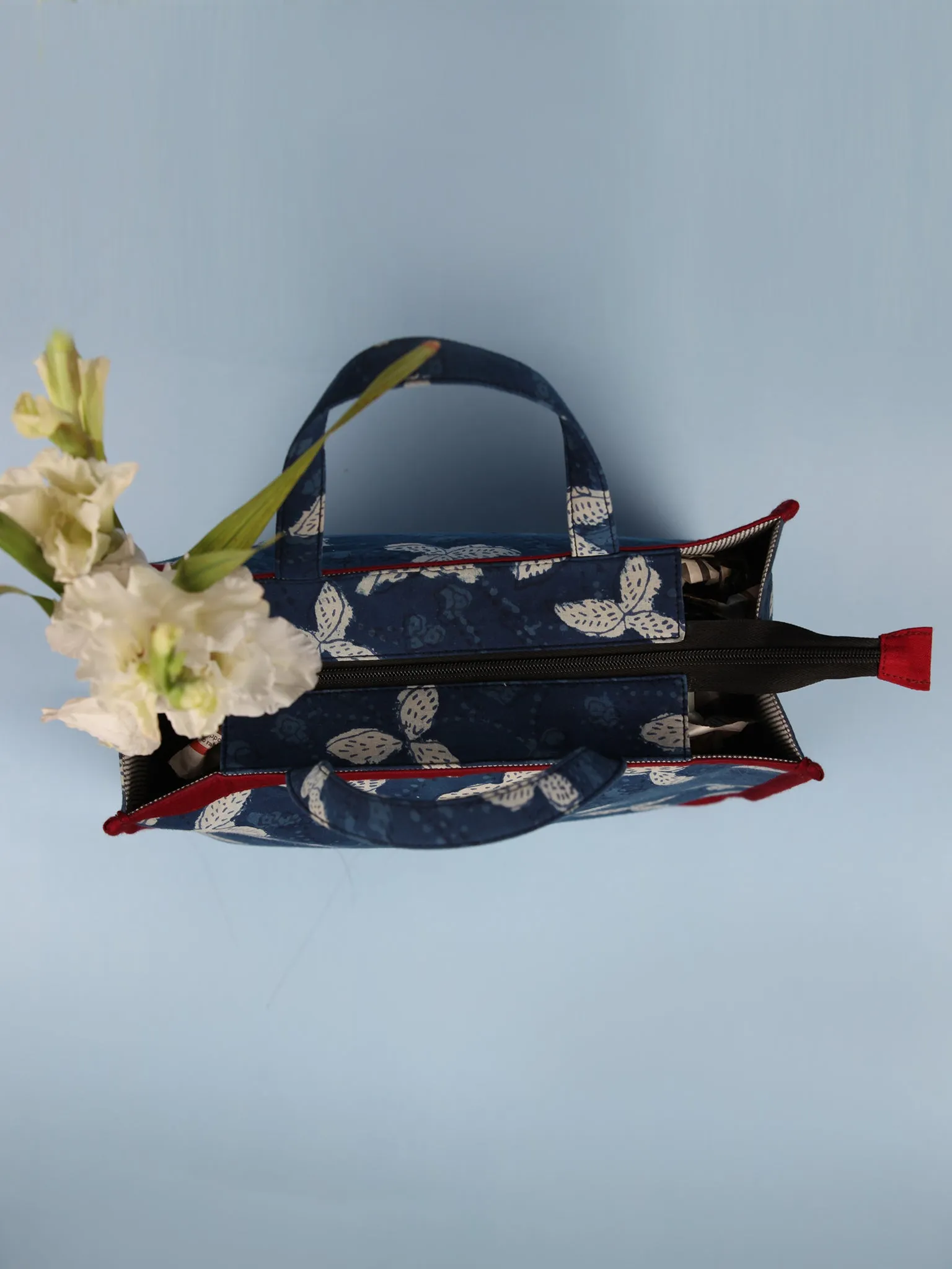 Indigo White Hand Block Printed Tote Bag - B0302