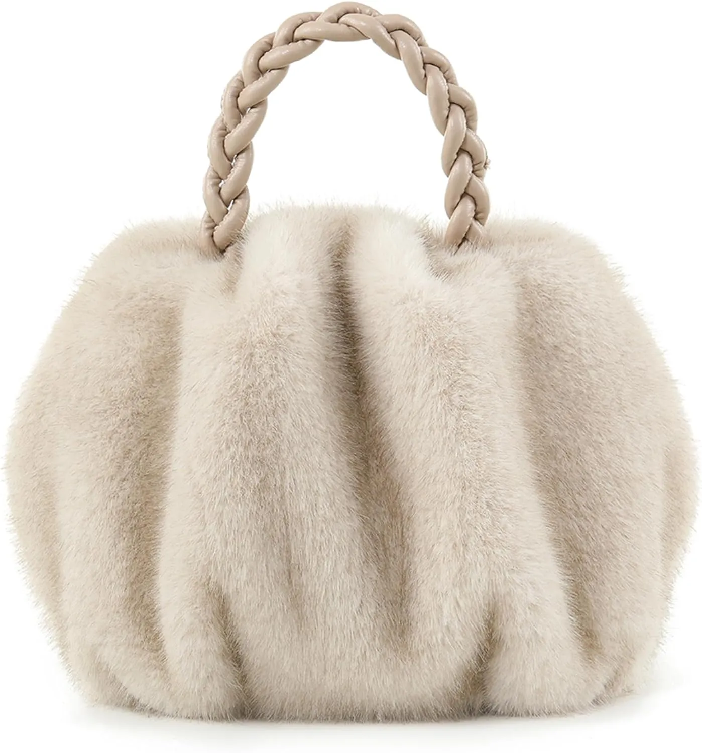 Luxuriously Soft Braided Handle Faux Fur Brown Handbag