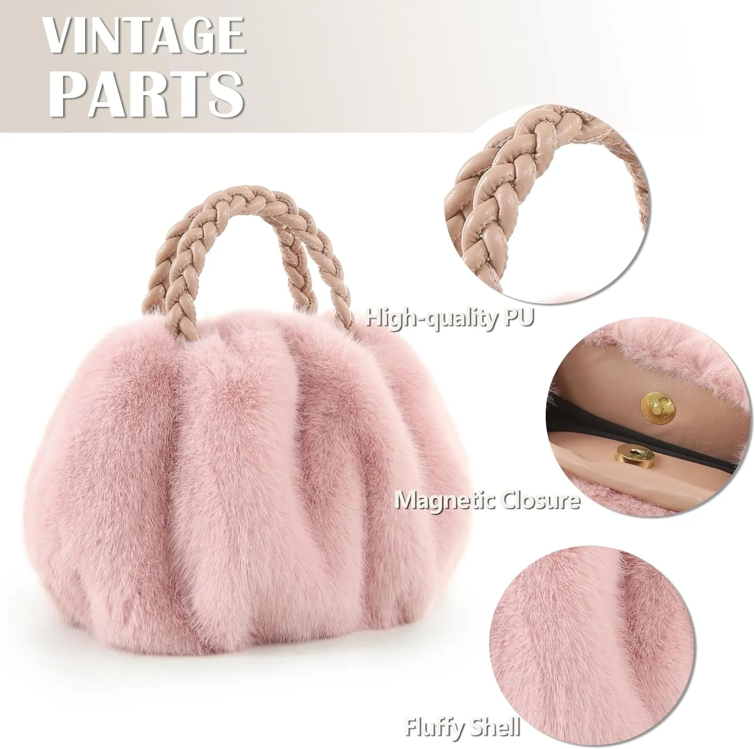 Luxuriously Soft Braided Handle Faux Fur Brown Handbag