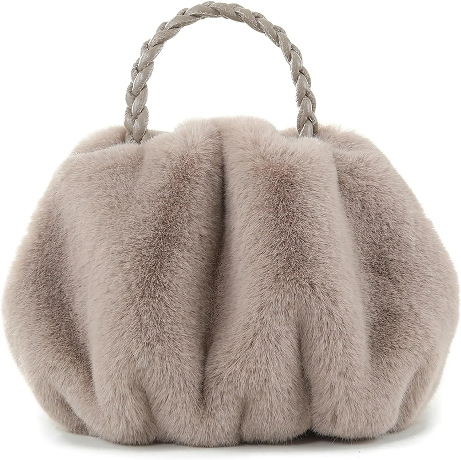 Luxuriously Soft Braided Handle Faux Fur Brown Handbag