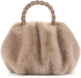 Luxuriously Soft Braided Handle Faux Fur Brown Handbag