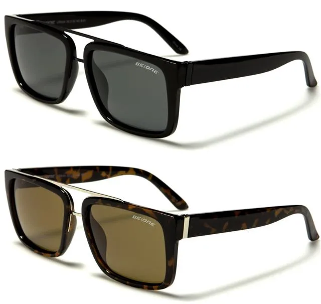 Men's Polarized Retro Flat Top Rectangle Sunglasses With Brow Bar