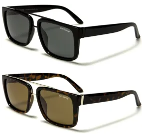 Men's Polarized Retro Flat Top Rectangle Sunglasses With Brow Bar