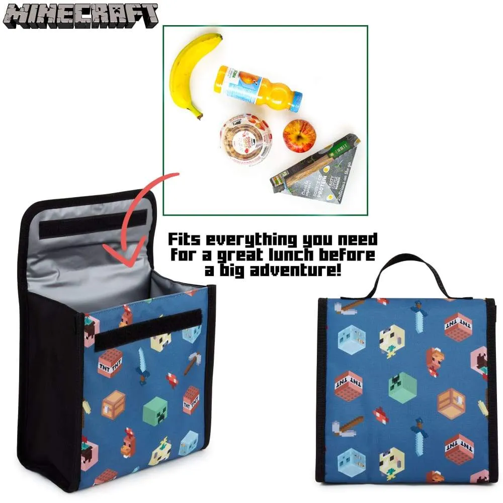 Minecraft Backpack Kids School Bag Set with Lunch Bag and Pencil Case (Blue)