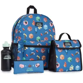 Minecraft Backpack Kids School Bag Set with Lunch Bag and Pencil Case (Blue)