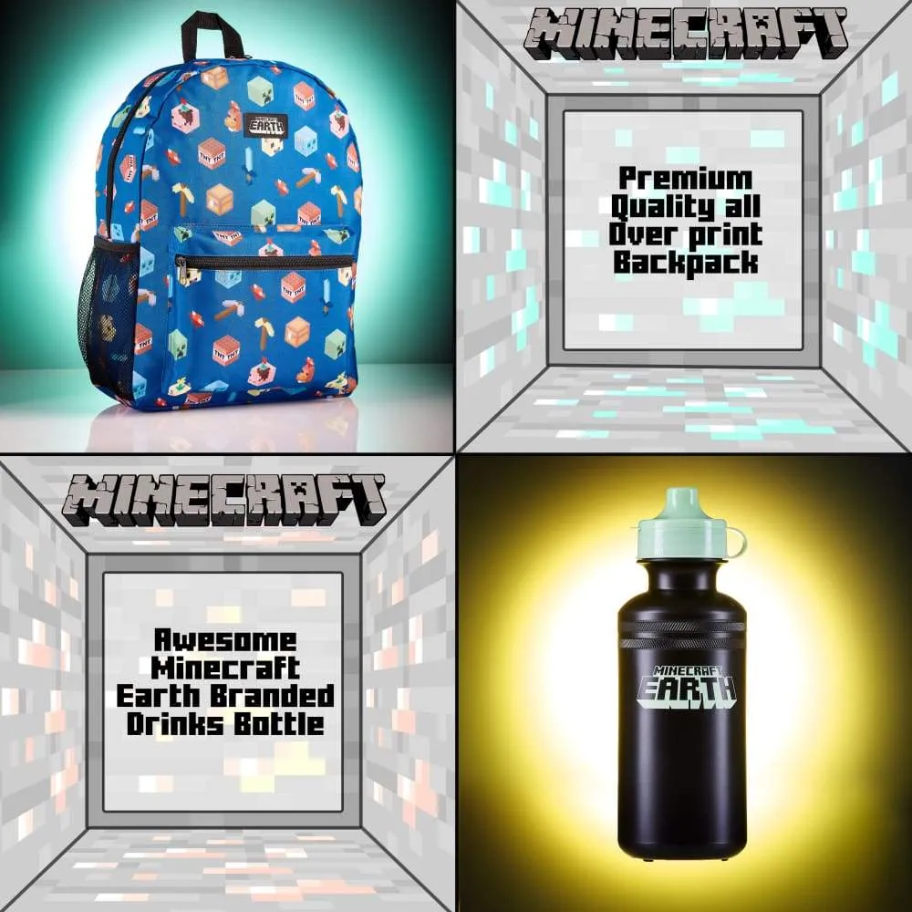 Minecraft Backpack Kids School Bag Set with Lunch Bag and Pencil Case (Blue)