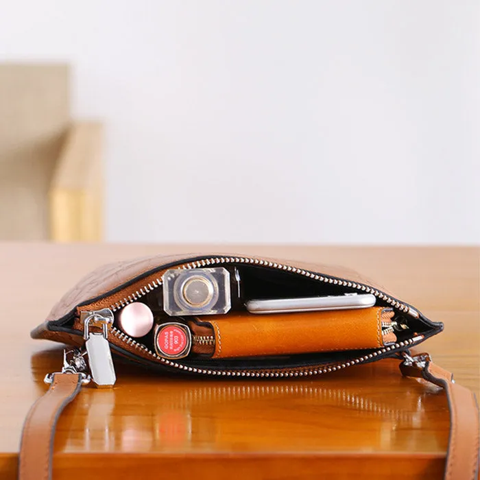 Minimalist Womens Brown Leather Crossbody Bags Shoulder Bag for Women