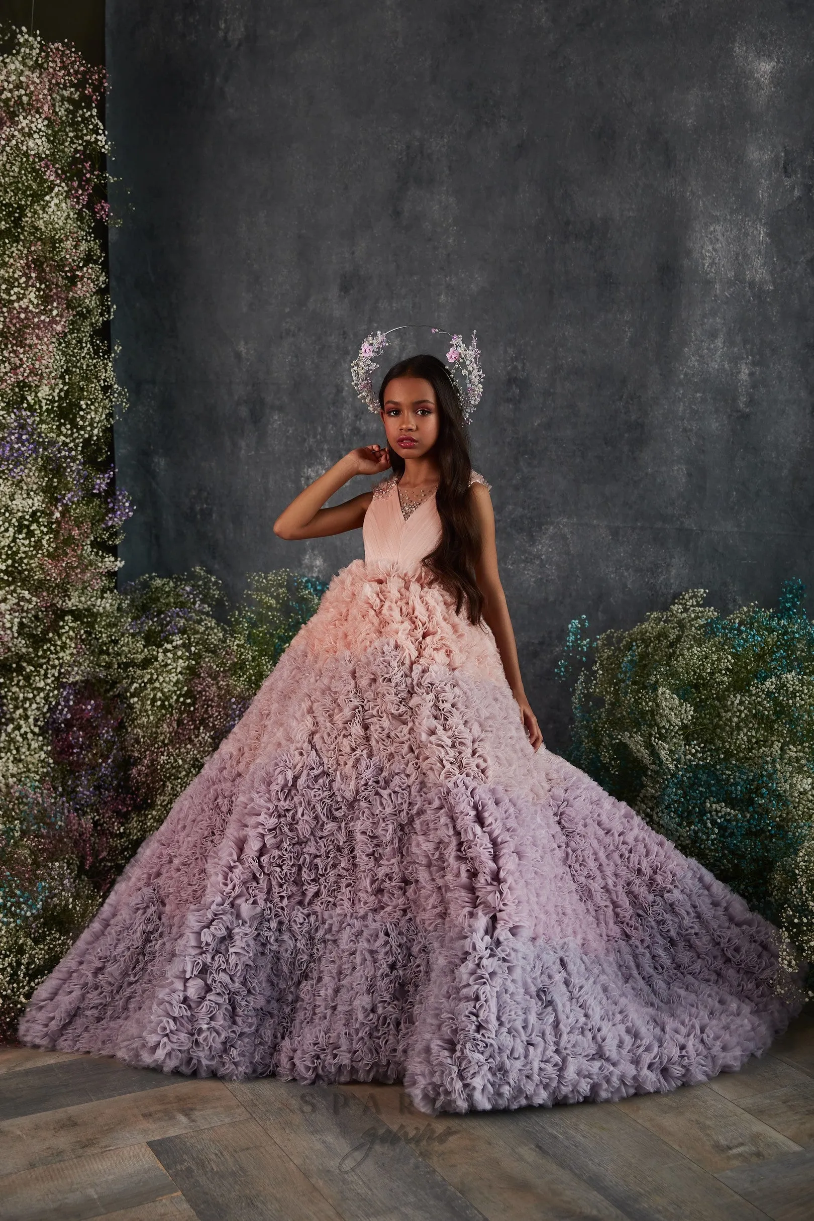 Ombre Sleeveless Flower Girl Communion Dress Celestial 3215