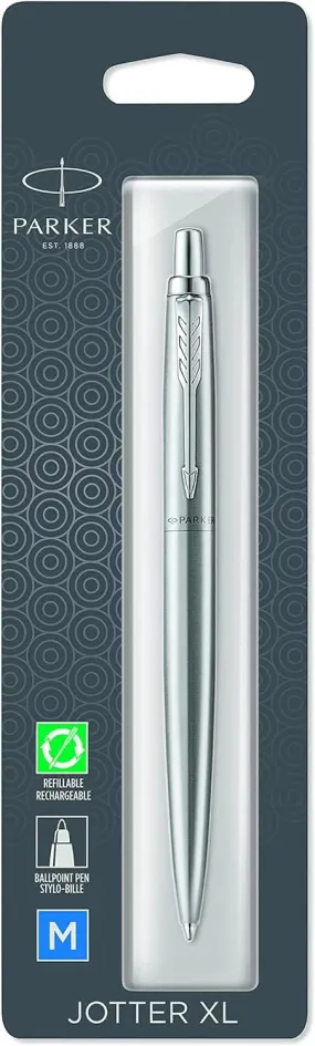 PARKER Ballpoint Pen, Jotter XL Monochrome, Core Stainless Steel, Blue Blister Pack