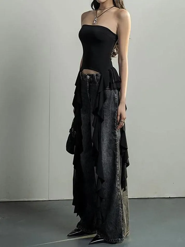 Plain Ruffled Off Shoulder Tube Top