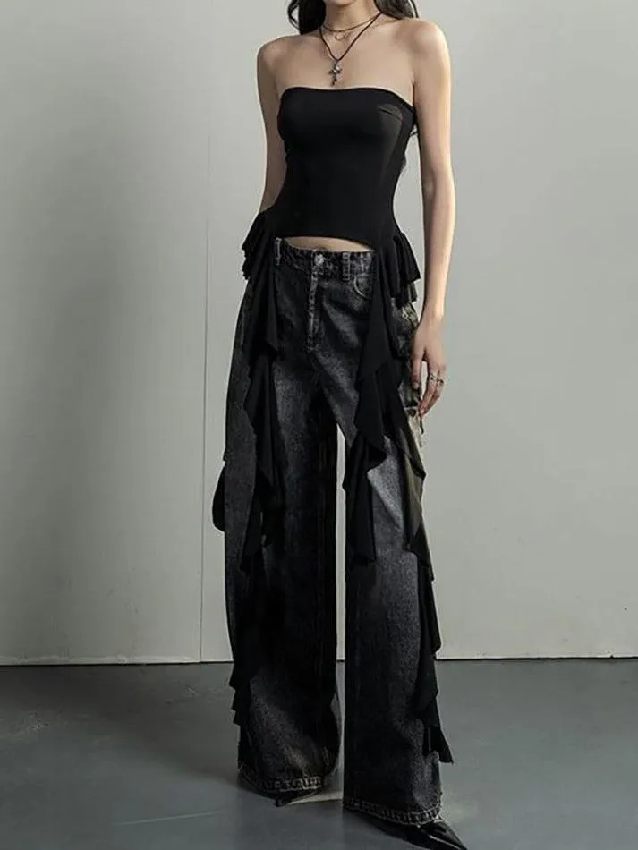 Plain Ruffled Off Shoulder Tube Top