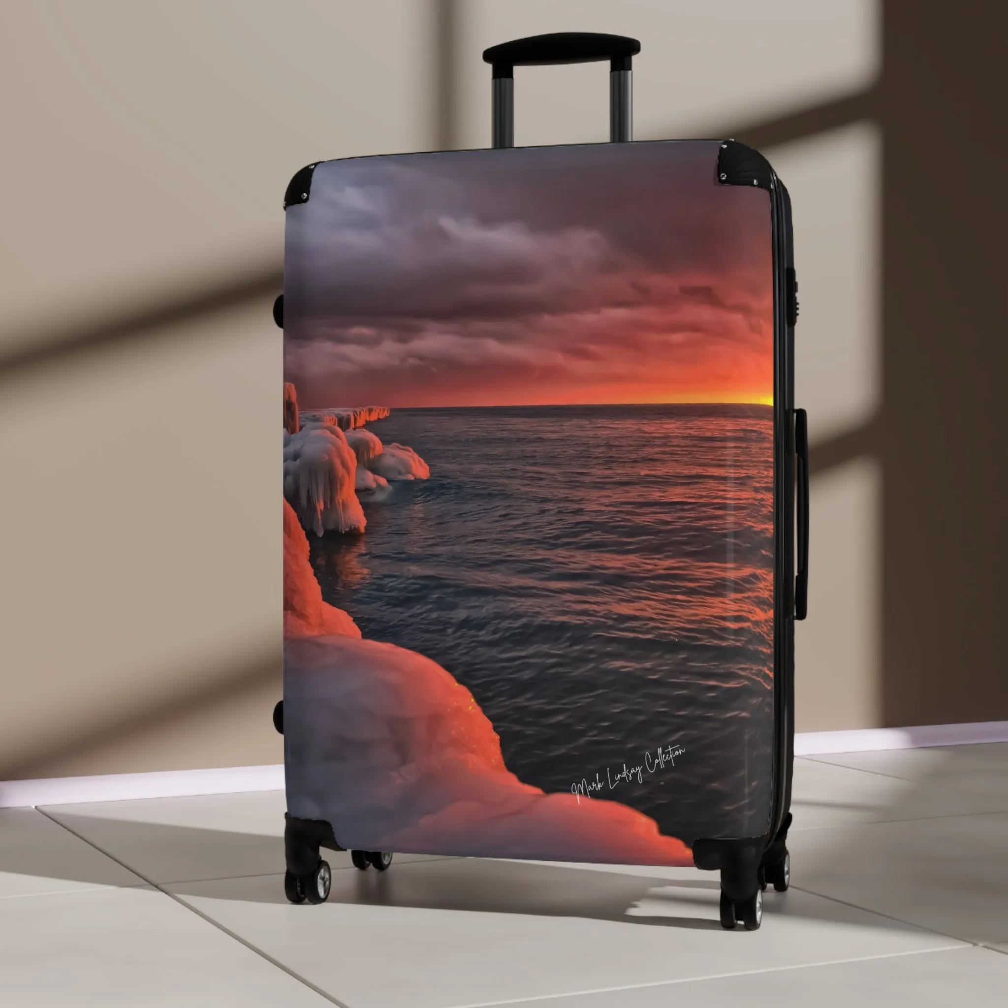 Point Betsie's Winter Sunset Custom Art Luggage