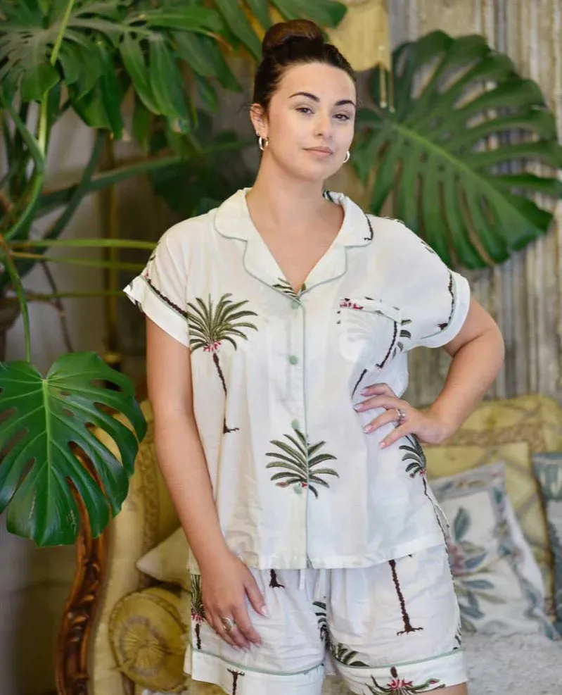 Powell Craft Palm Tree Print Short Pyjama Set With Piping
