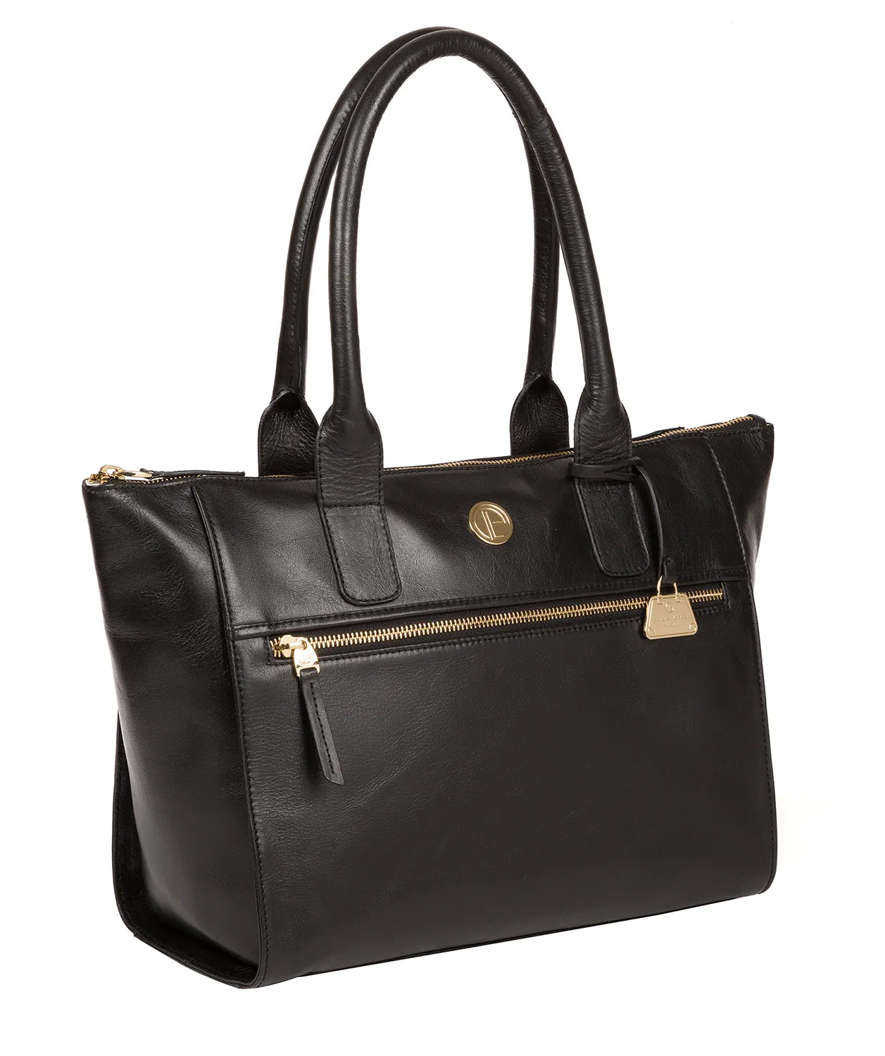 'Primrose' Jet Black Leather Tote Bag