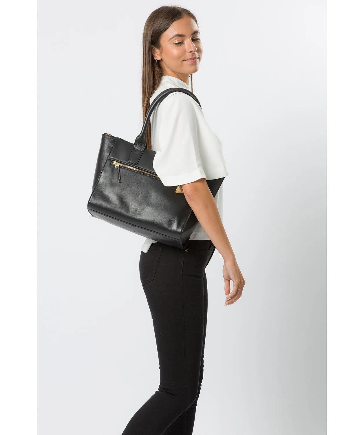 'Primrose' Jet Black Leather Tote Bag