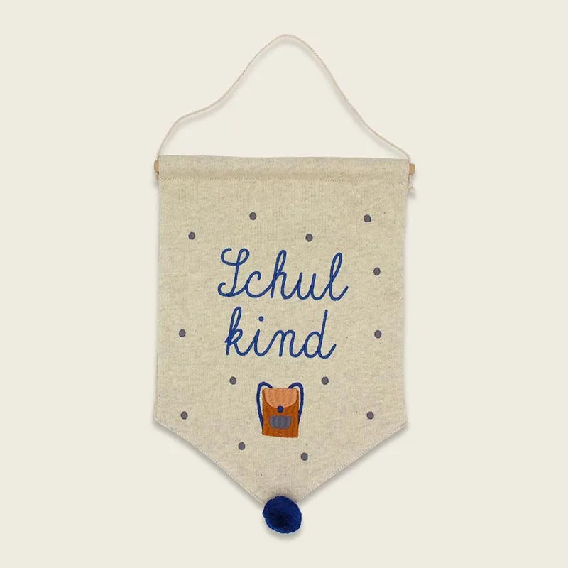 ''Schulkind'' Wall Flag, School Bag Blue