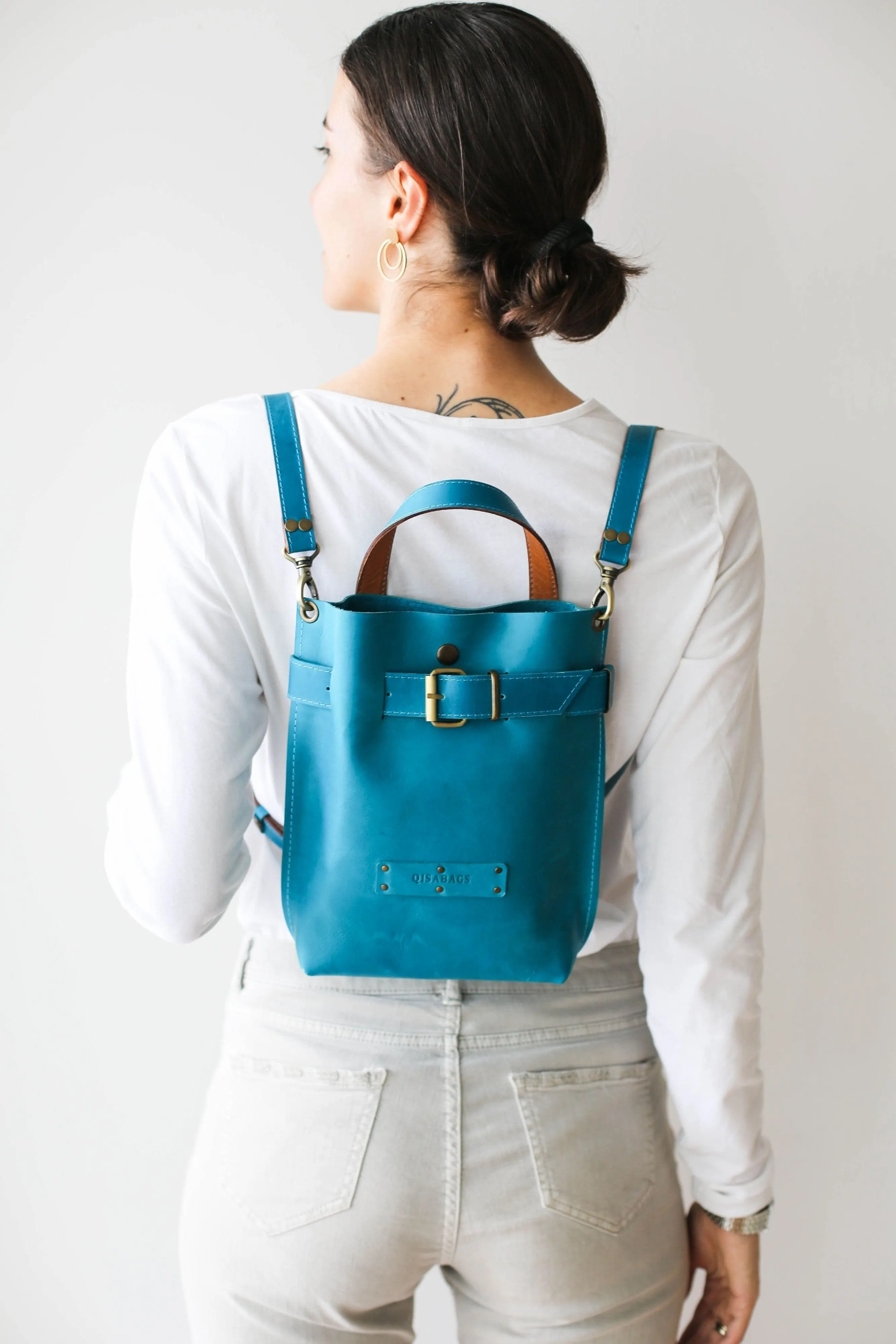 Sky Blue Mini Leather Backpack
