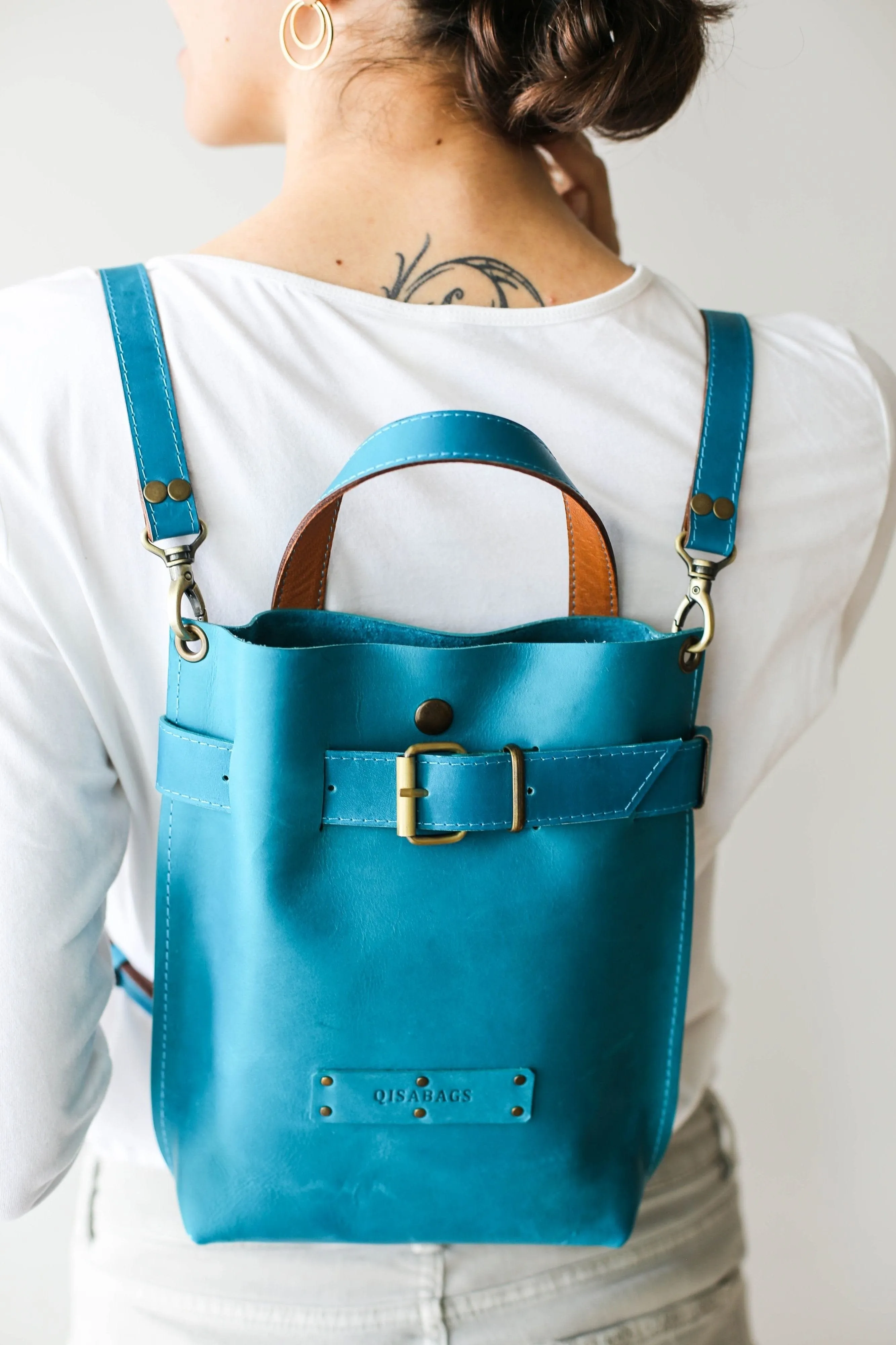 Sky Blue Mini Leather Backpack