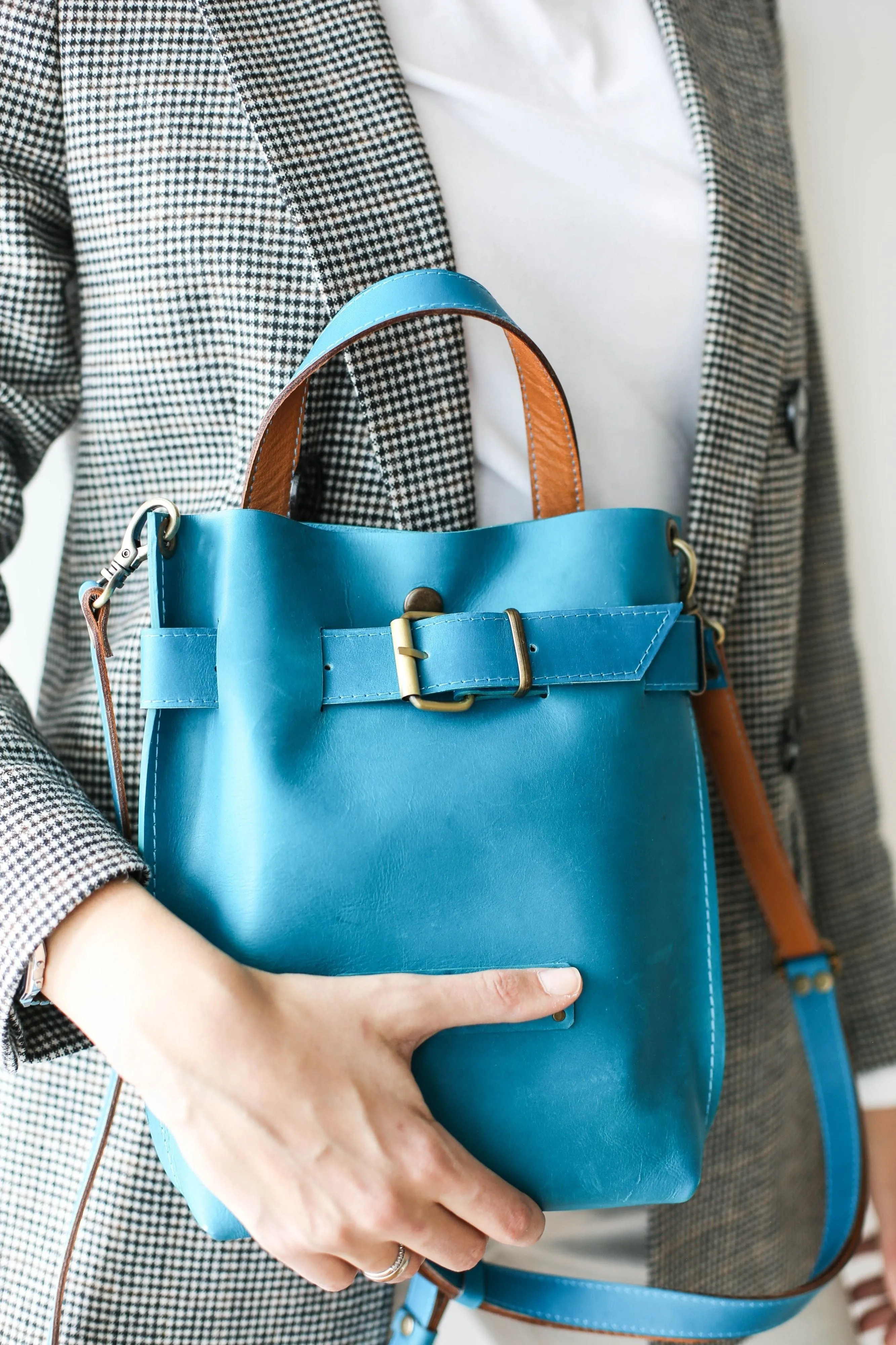 Sky Blue Mini Leather Backpack