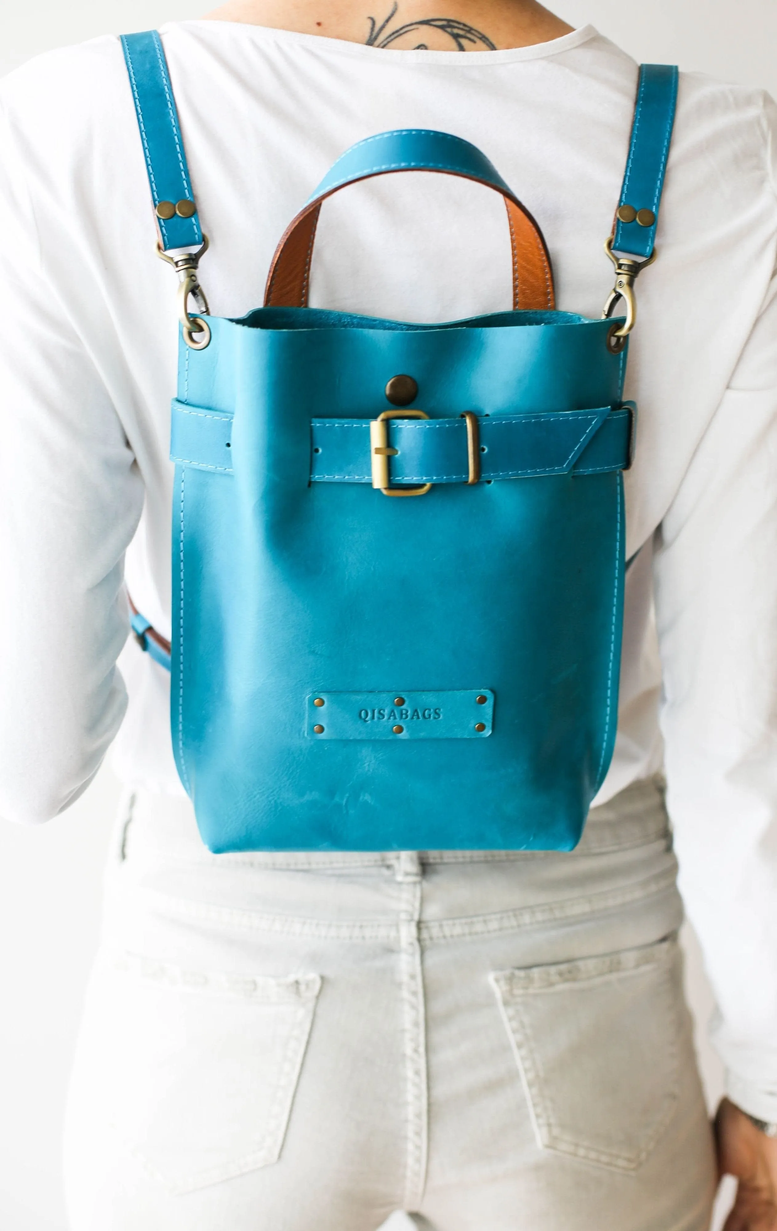 Sky Blue Mini Leather Backpack