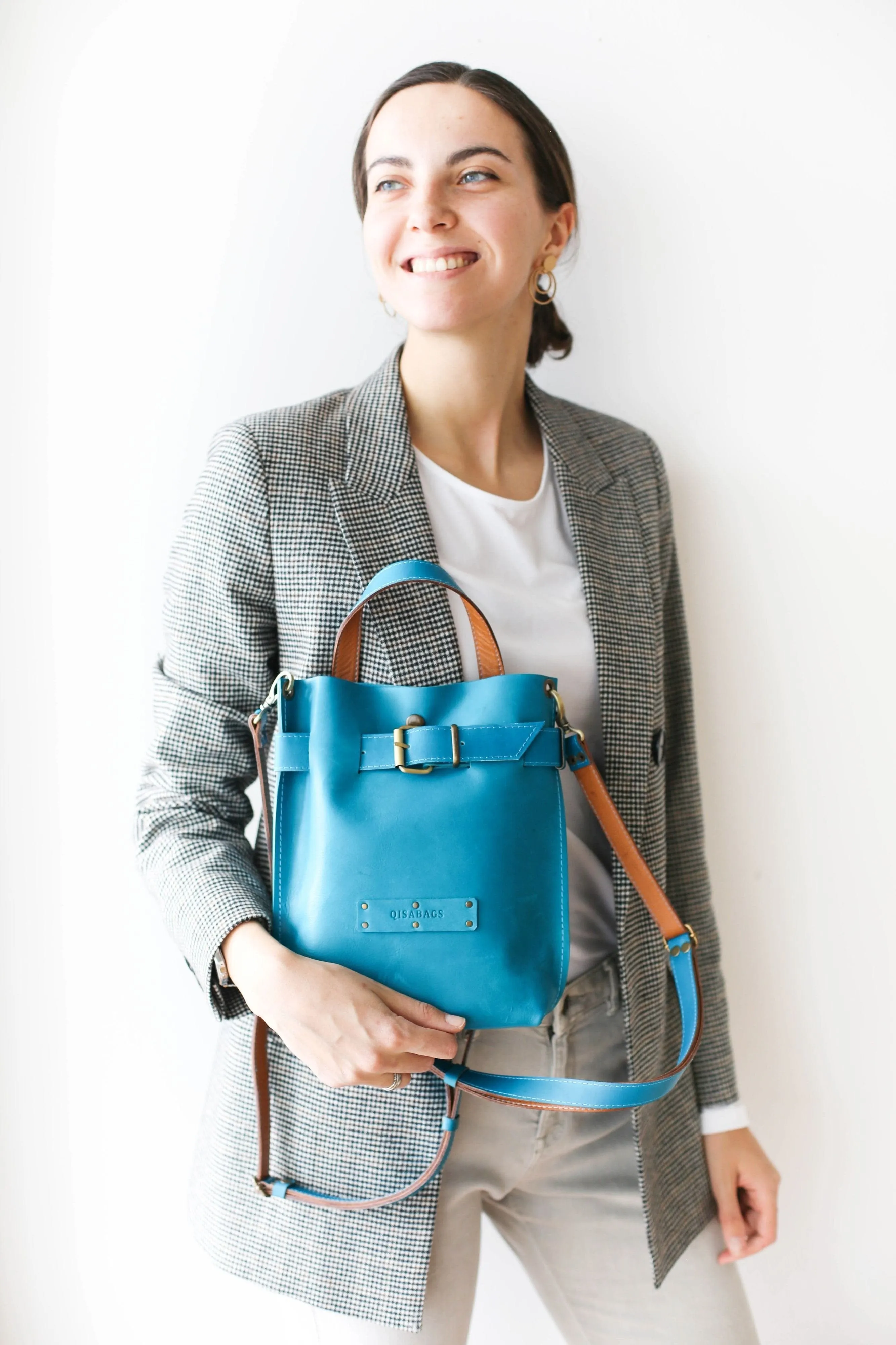 Sky Blue Mini Leather Backpack