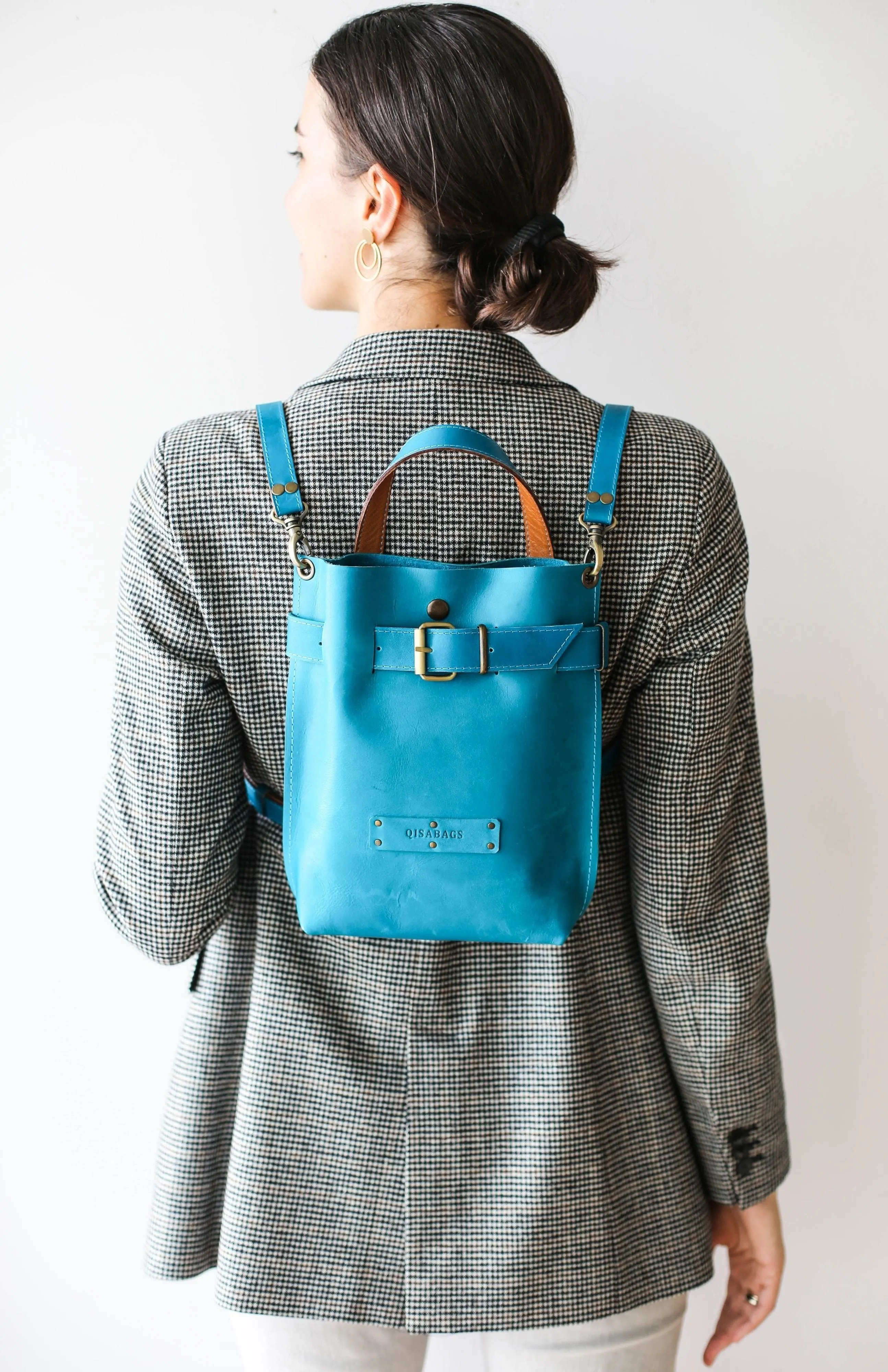 Sky Blue Mini Leather Backpack