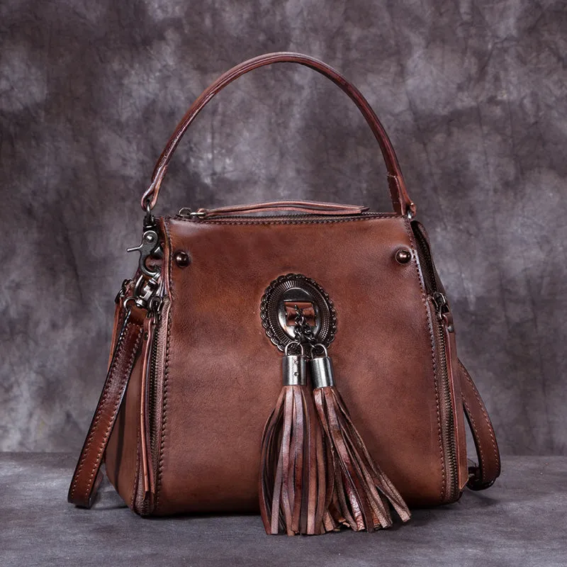 Small Womens Leather Fringe Backpack Purses Crossbody Handbags for Women